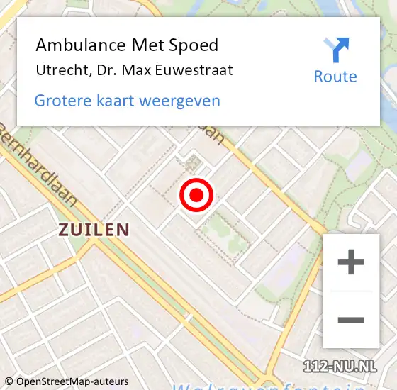 Locatie op kaart van de 112 melding: Ambulance Met Spoed Naar Utrecht, Dr. Max Euwestraat op 12 augustus 2018 19:05