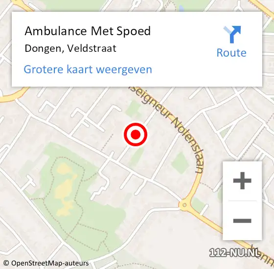 Locatie op kaart van de 112 melding: Ambulance Met Spoed Naar Dongen, Veldstraat op 12 augustus 2018 19:26