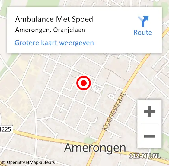 Locatie op kaart van de 112 melding: Ambulance Met Spoed Naar Amerongen, Oranjelaan op 12 augustus 2018 21:03