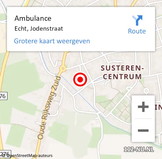 Locatie op kaart van de 112 melding: Ambulance Echt, Jodenstraat op 12 augustus 2018 21:27