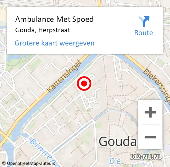 Locatie op kaart van de 112 melding: Ambulance Met Spoed Naar Gouda, Herpstraat op 12 augustus 2018 22:14