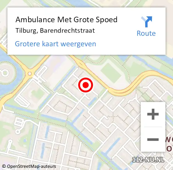 Locatie op kaart van de 112 melding: Ambulance Met Grote Spoed Naar Tilburg, Barendrechtstraat op 12 augustus 2018 22:22