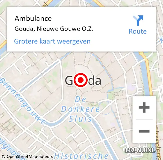 Locatie op kaart van de 112 melding: Ambulance Gouda, Nieuwe Gouwe O.Z. op 12 augustus 2018 23:13