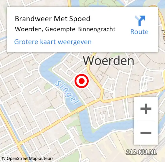 Locatie op kaart van de 112 melding: Brandweer Met Spoed Naar Woerden, Gedempte Binnengracht op 12 augustus 2018 23:34