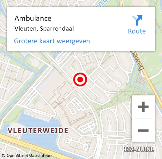 Locatie op kaart van de 112 melding: Ambulance Vleuten, Sparrendaal op 12 augustus 2018 23:40