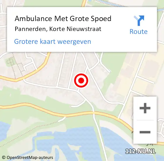 Locatie op kaart van de 112 melding: Ambulance Met Grote Spoed Naar Pannerden, Korte Nieuwstraat op 12 augustus 2018 23:42