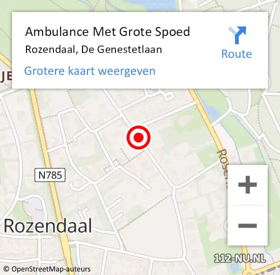 Locatie op kaart van de 112 melding: Ambulance Met Grote Spoed Naar Rozendaal, De Genestetlaan op 13 augustus 2018 00:13