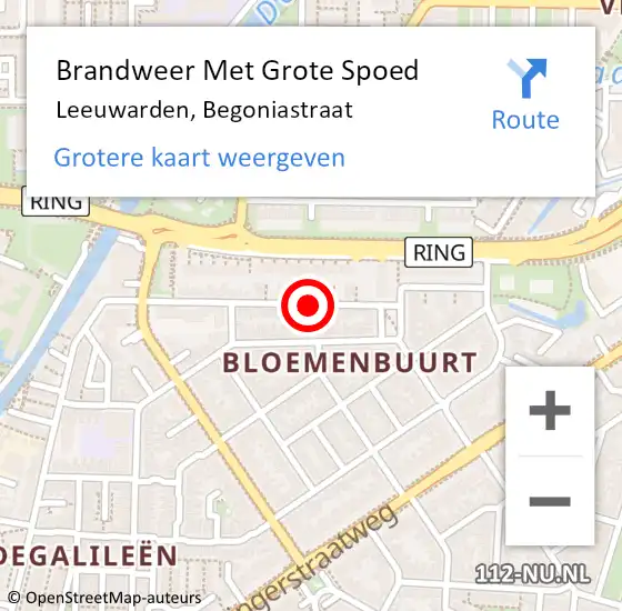 Locatie op kaart van de 112 melding: Brandweer Met Grote Spoed Naar Leeuwarden, Begoniastraat op 13 augustus 2018 01:03