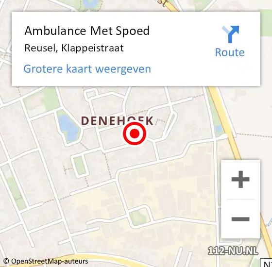 Locatie op kaart van de 112 melding: Ambulance Met Spoed Naar Reusel, Klappeistraat op 13 augustus 2018 03:21