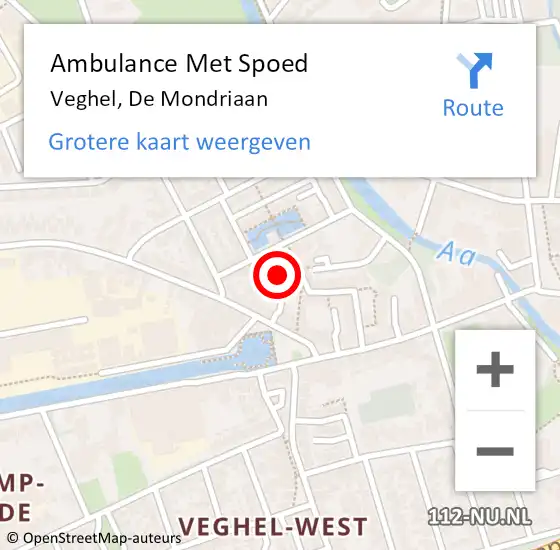 Locatie op kaart van de 112 melding: Ambulance Met Spoed Naar Veghel, De Mondriaan op 13 augustus 2018 04:15
