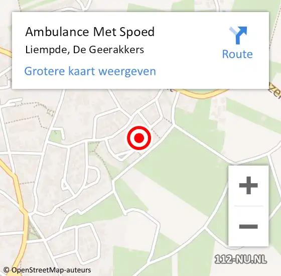 Locatie op kaart van de 112 melding: Ambulance Met Spoed Naar Liempde, De Geerakkers op 13 augustus 2018 04:20