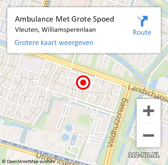 Locatie op kaart van de 112 melding: Ambulance Met Grote Spoed Naar Vleuten, Williamsperenlaan op 13 augustus 2018 04:21