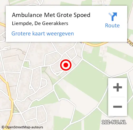 Locatie op kaart van de 112 melding: Ambulance Met Grote Spoed Naar Liempde, De Geerakkers op 13 augustus 2018 04:36