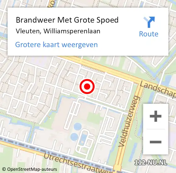 Locatie op kaart van de 112 melding: Brandweer Met Grote Spoed Naar Vleuten, Williamsperenlaan op 13 augustus 2018 04:46