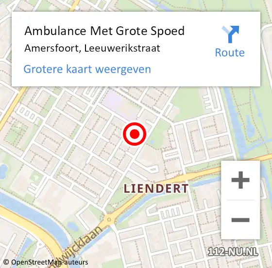 Locatie op kaart van de 112 melding: Ambulance Met Grote Spoed Naar Amersfoort, Leeuwerikstraat op 13 augustus 2018 05:52