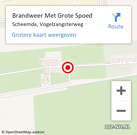 Locatie op kaart van de 112 melding: Brandweer Met Grote Spoed Naar Scheemda, Vogelzangsterweg op 13 augustus 2018 05:58