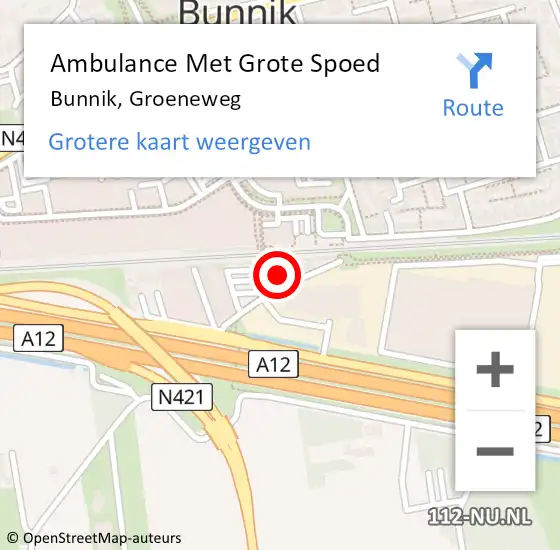 Locatie op kaart van de 112 melding: Ambulance Met Grote Spoed Naar Bunnik, Groeneweg op 13 augustus 2018 05:58