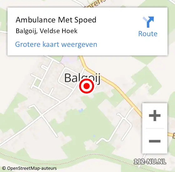 Locatie op kaart van de 112 melding: Ambulance Met Spoed Naar Balgoij, Veldse Hoek op 13 augustus 2018 06:41