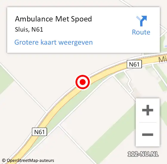 Locatie op kaart van de 112 melding: Ambulance Met Spoed Naar Sluis, N61 op 13 augustus 2018 09:25