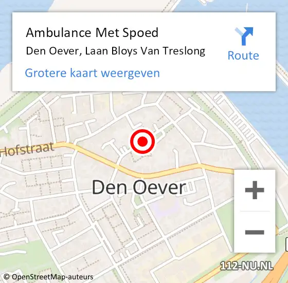 Locatie op kaart van de 112 melding: Ambulance Met Spoed Naar Den Oever, Laan Bloys van Treslong op 13 augustus 2018 09:54