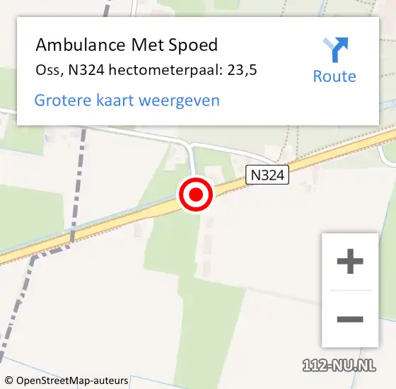 Locatie op kaart van de 112 melding: Ambulance Met Spoed Naar Oss, N324 hectometerpaal: 23,5 op 13 augustus 2018 10:10