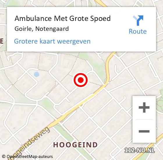 Locatie op kaart van de 112 melding: Ambulance Met Grote Spoed Naar Goirle, Notengaard op 13 augustus 2018 10:27