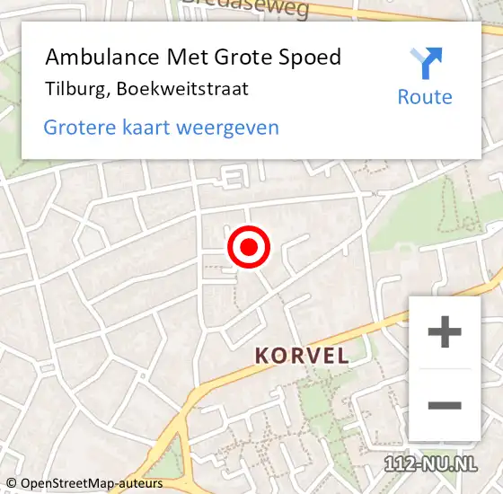 Locatie op kaart van de 112 melding: Ambulance Met Grote Spoed Naar Tilburg, Boekweitstraat op 13 augustus 2018 10:39