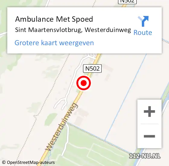Locatie op kaart van de 112 melding: Ambulance Met Spoed Naar Sint Maartensvlotbrug, Westerduinweg op 13 augustus 2018 11:09