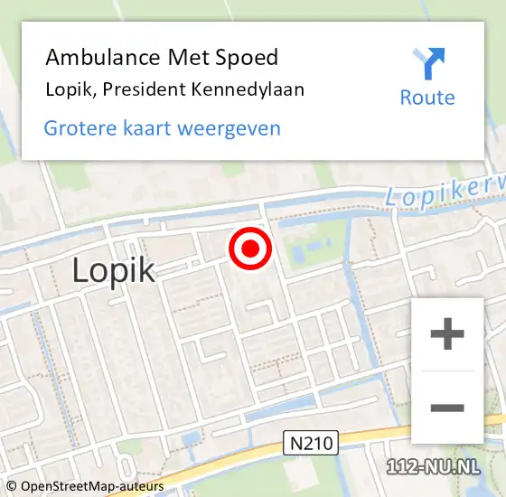 Locatie op kaart van de 112 melding: Ambulance Met Spoed Naar Lopik, President Kennedylaan op 13 augustus 2018 11:13