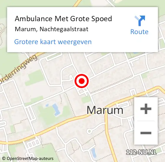 Locatie op kaart van de 112 melding: Ambulance Met Grote Spoed Naar Marum, Nachtegaalstraat op 13 augustus 2018 13:06
