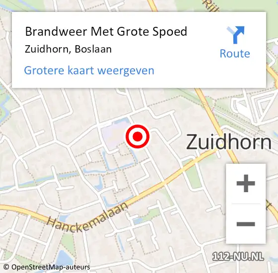 Locatie op kaart van de 112 melding: Brandweer Met Grote Spoed Naar Zuidhorn, Boslaan op 13 augustus 2018 13:08