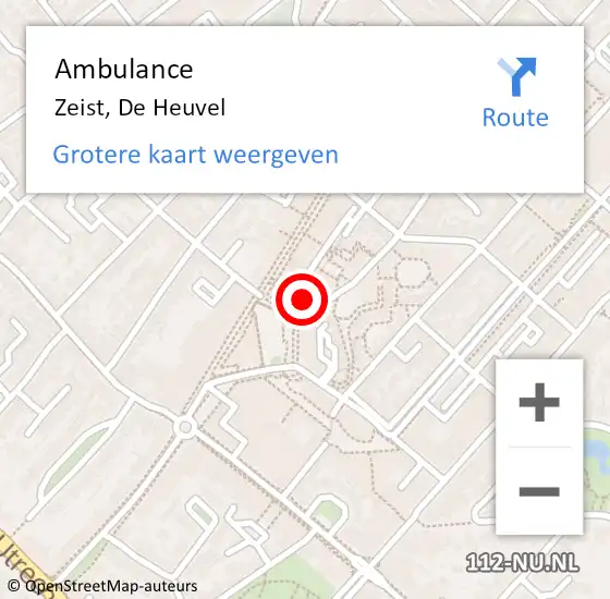 Locatie op kaart van de 112 melding: Ambulance Zeist, De Heuvel op 13 augustus 2018 13:16