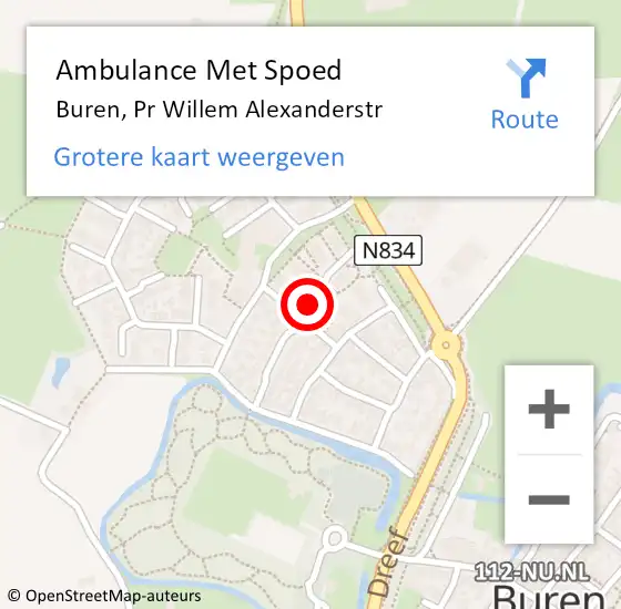 Locatie op kaart van de 112 melding: Ambulance Met Spoed Naar Buren, Pr Willem Alexanderstr op 13 augustus 2018 13:27