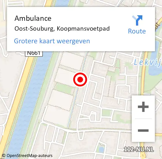 Locatie op kaart van de 112 melding: Ambulance Oost-Souburg, Koopmansvoetpad op 13 augustus 2018 13:27