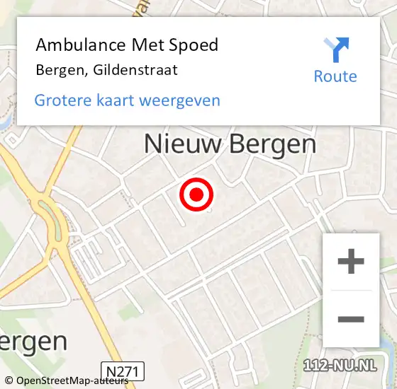 Locatie op kaart van de 112 melding: Ambulance Met Spoed Naar Bergen, Gildenstraat op 13 augustus 2018 13:33