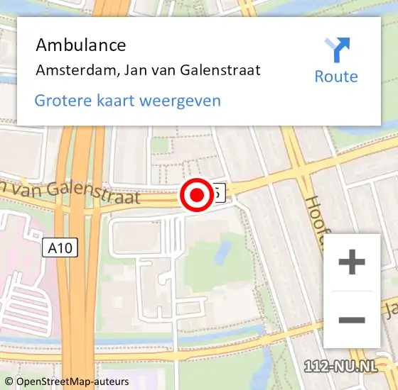 Locatie op kaart van de 112 melding: Ambulance Amsterdam, Jan van Galenstraat op 13 augustus 2018 13:37