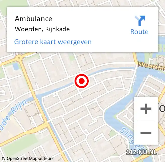 Locatie op kaart van de 112 melding: Ambulance Woerden, Rijnkade op 13 augustus 2018 13:37