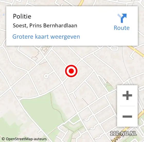 Locatie op kaart van de 112 melding: Politie Soest, Prins Bernhardlaan op 13 augustus 2018 14:07