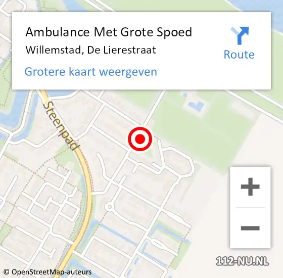 Locatie op kaart van de 112 melding: Ambulance Met Grote Spoed Naar Willemstad, De Lierestraat op 5 maart 2014 21:57