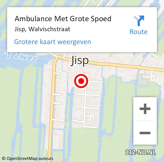 Locatie op kaart van de 112 melding: Ambulance Met Grote Spoed Naar Jisp, Walvischstraat op 13 augustus 2018 15:09