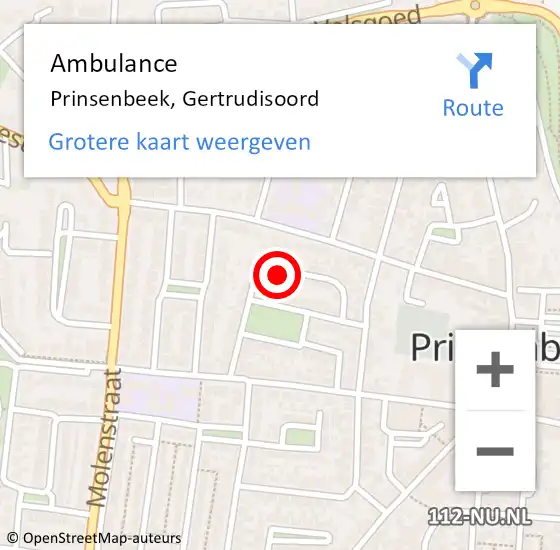 Locatie op kaart van de 112 melding: Ambulance Prinsenbeek, Gertrudisoord op 13 augustus 2018 15:18