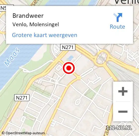 Locatie op kaart van de 112 melding: Brandweer Venlo, Molensingel op 13 augustus 2018 16:04