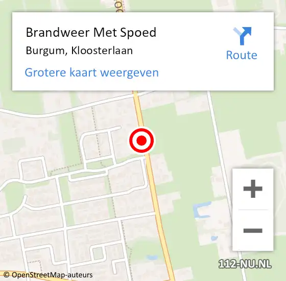 Locatie op kaart van de 112 melding: Brandweer Met Spoed Naar Burgum, Kloosterlaan op 13 augustus 2018 16:05