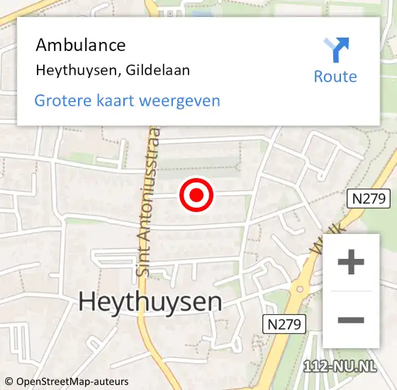 Locatie op kaart van de 112 melding: Ambulance Heythuysen, Gildelaan op 13 augustus 2018 16:08