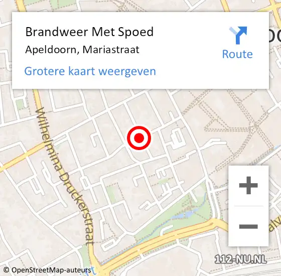 Locatie op kaart van de 112 melding: Brandweer Met Spoed Naar Apeldoorn, Mariastraat op 13 augustus 2018 16:26