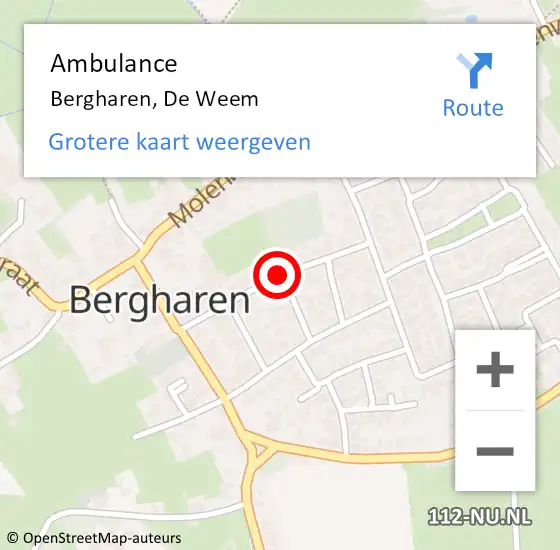 Locatie op kaart van de 112 melding: Ambulance Bergharen, De Weem op 13 augustus 2018 16:26