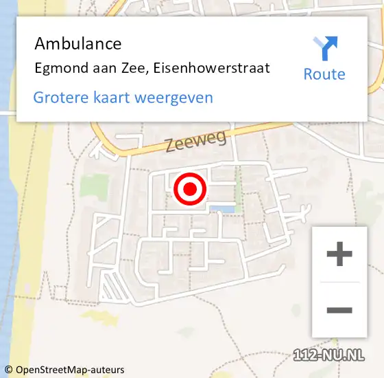 Locatie op kaart van de 112 melding: Ambulance Egmond aan Zee, Eisenhowerstraat op 13 augustus 2018 16:53