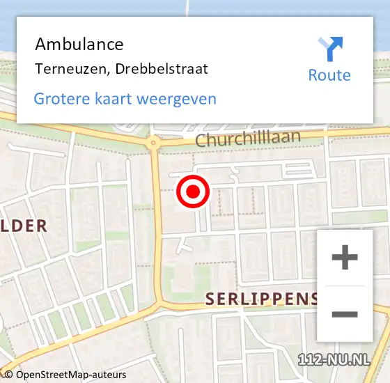 Locatie op kaart van de 112 melding: Ambulance Terneuzen, Drebbelstraat op 13 augustus 2018 17:51