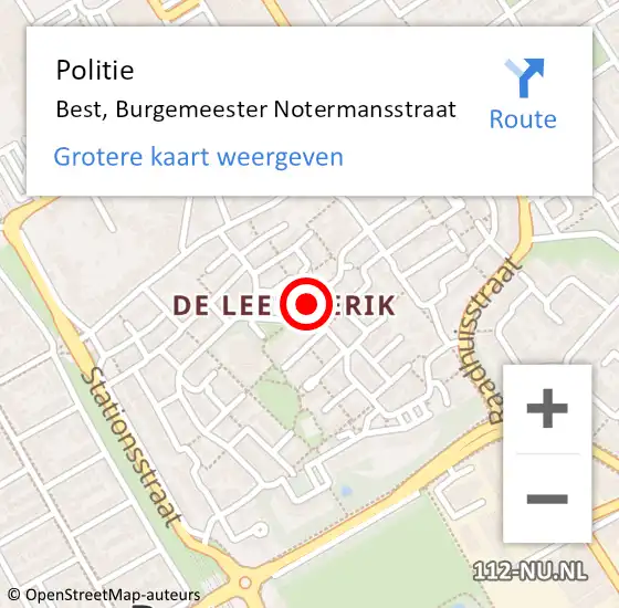 Locatie op kaart van de 112 melding: Politie Best, Burgemeester Notermansstraat op 13 augustus 2018 18:04