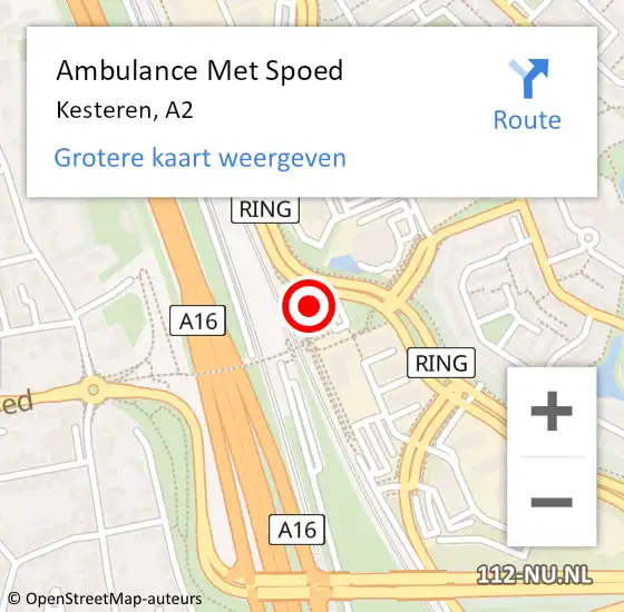 Locatie op kaart van de 112 melding: Ambulance Met Spoed Naar Kesteren, A2 op 13 augustus 2018 18:09